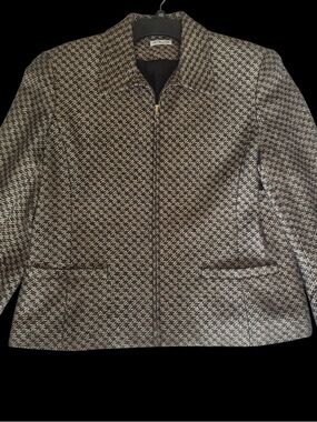 100% Silk Houndstooth Zip-Front Women's Blazer Jacket